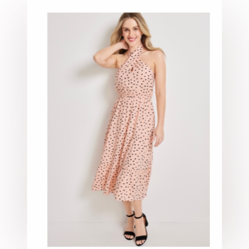 Maurice’s Pink Dress with Black Polka Dots. Halter. NWT. Large.